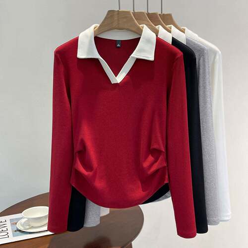 Women'S Fall New Colorblock Stand Collar Half Button Slim