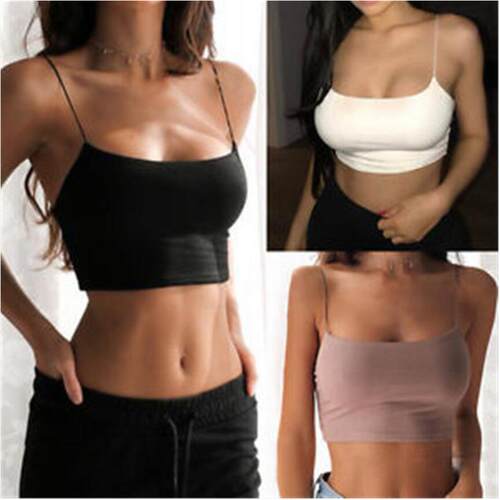 Women'S Basic Plain Cotton Short Sleeveless Crop Top Cami