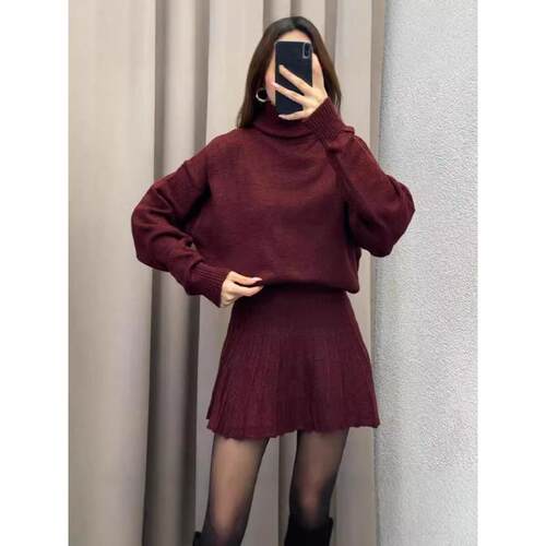 Women'S Fashion Sweater Set Elegant High Neck Fitted Knit
