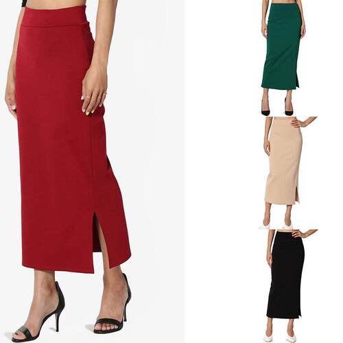 Women'S Ribbed High Waisted Maxi Skirt With Side Slit -