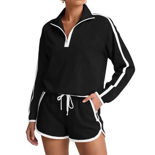 Womens 2 Piece Outfits Sets Half Zip V Neck Long Sleeve