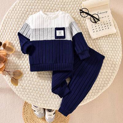 Toddler Baby Boy Fall Winter Clothes Color Block Long Sleeve