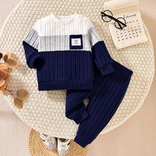 Toddler Baby Boy Fall Winter Clothes Color Block Long Sleeve