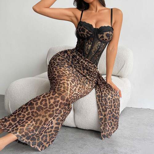 Us Mob Wife Wild Leopard Print Corset Sexy Lace Fitted Dress