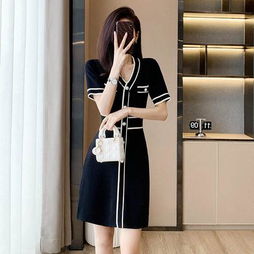 Elegant Knitted Dress For Women Spring Summer Striped Short
