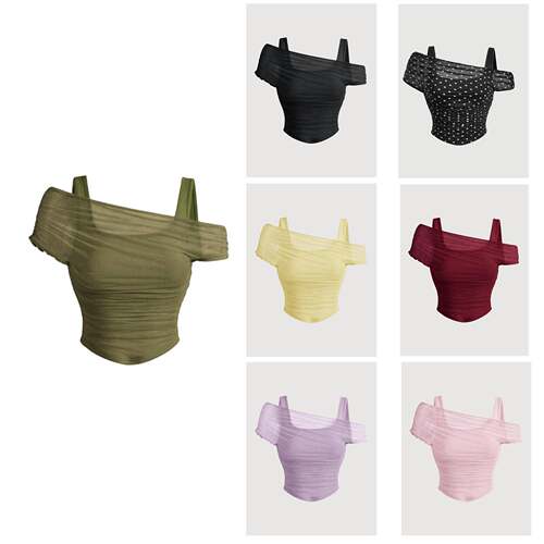 Women'S Asymmetric Neckline Ruched Crop Top Trendy