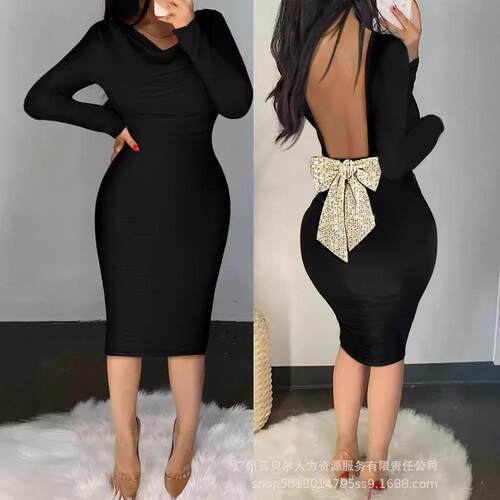 Women'S Cowl Neck Long Sleeve Ruched Bodycon Dress/Cierra