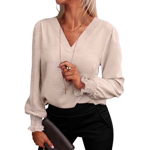 Women'S Business Casual Tops V Neck Puff Long Sleeve Shirts