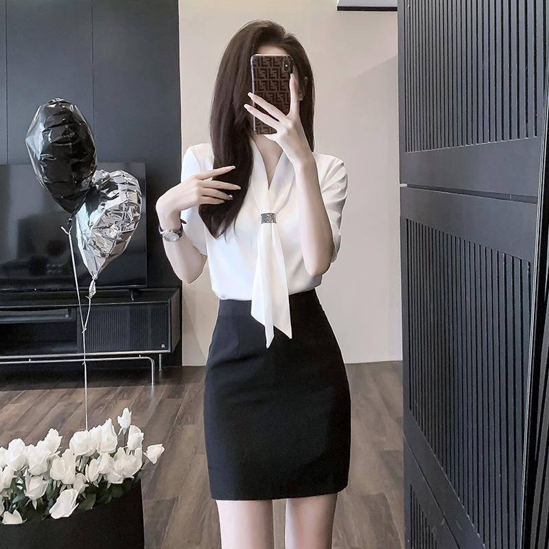黁白工作服职业气质女装套装高端夏季空姐制服前台接待衬衫包裙