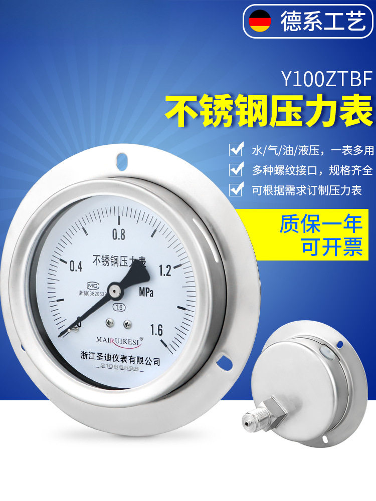轴向带边不锈钢嵌入式压力表