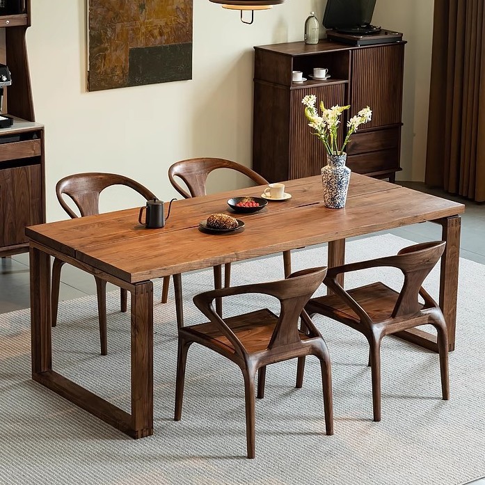 北美黑胡桃原木餐桌莫比恩工作台北欧简约纯实木长方形餐桌椅茶桌