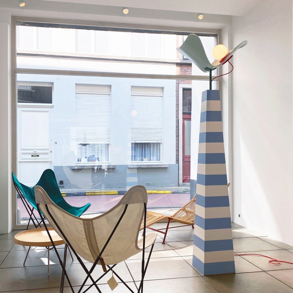 美式简约个性蓝白条纹创意时尚落地灯客厅卧室展厅样板房软装灯具