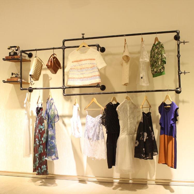 复古loft水管铁艺服装置物壁挂上墙架服装店衣架展示陈列架