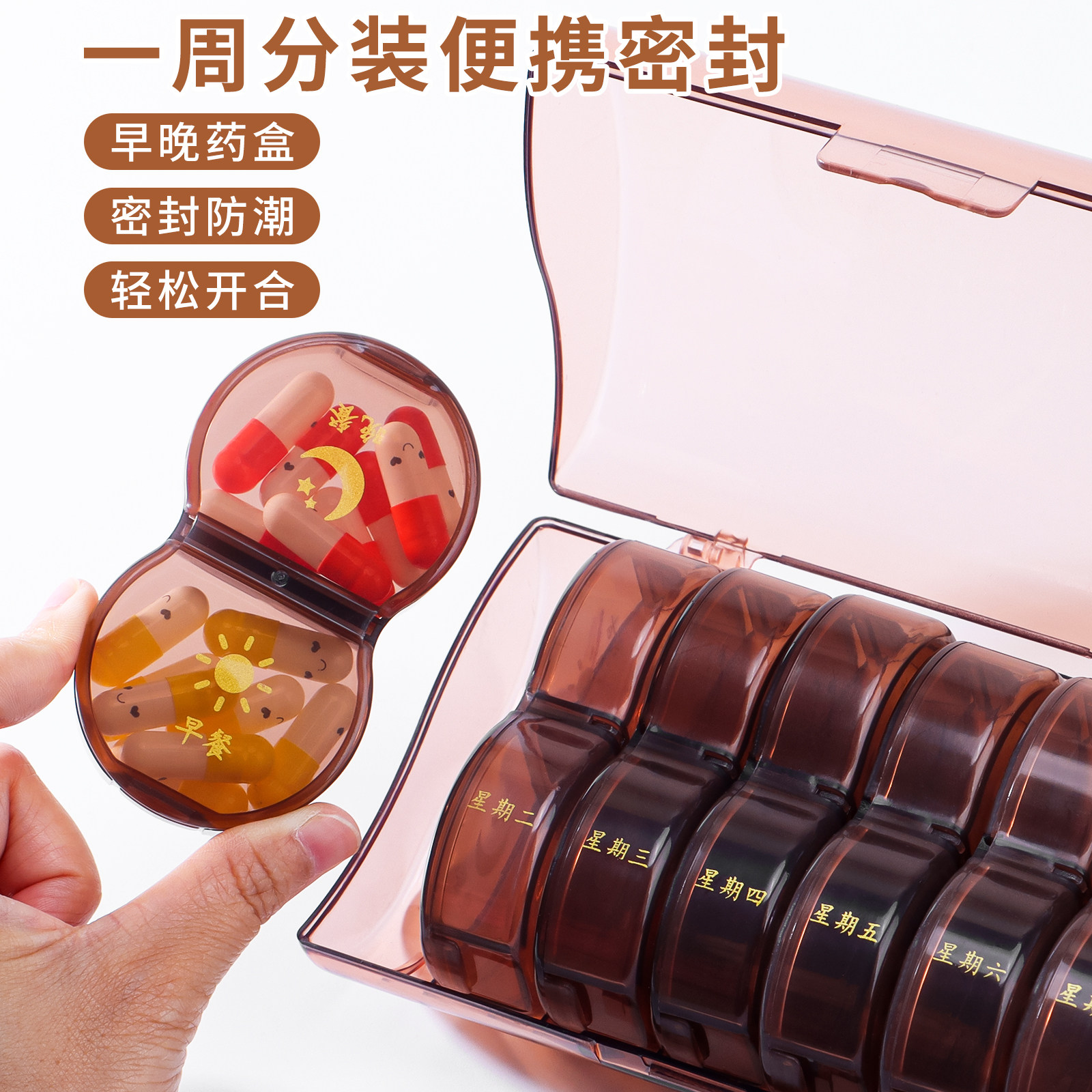 一周七天药盒早晚14格独立分装图片