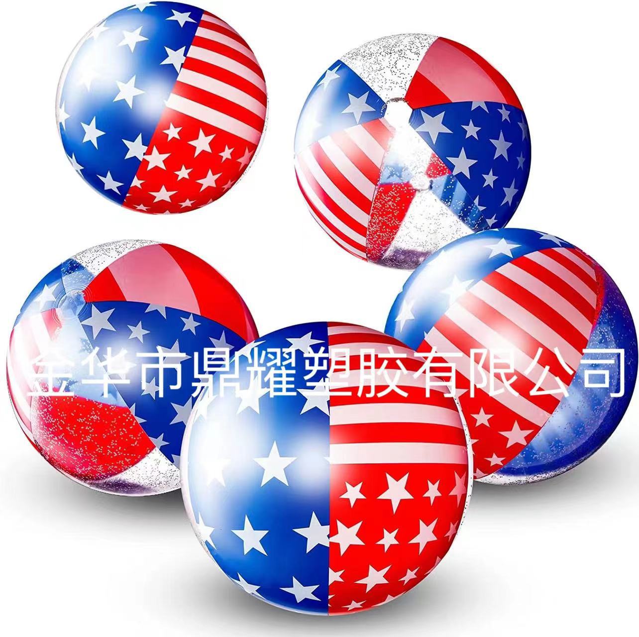 独立日充气沙滩球条纹波波国旗水上星星新品亚马逊充气用品热销球
