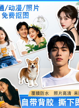 贴纸定制抠图异型卡通情侣不干胶明星应援手账人像大头贴照片来图