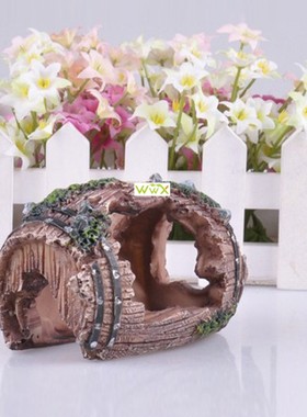 极速Resin Fish Tank Decoration ABrtificial Barrel Cave Lands