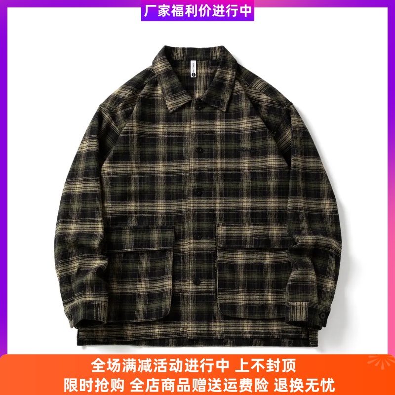 赤单纯棉长袖格子衬衫