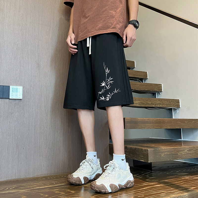 新中式胖子休闲短裤男夏季透气外穿中裤大码宽松国风裤子加肥加大