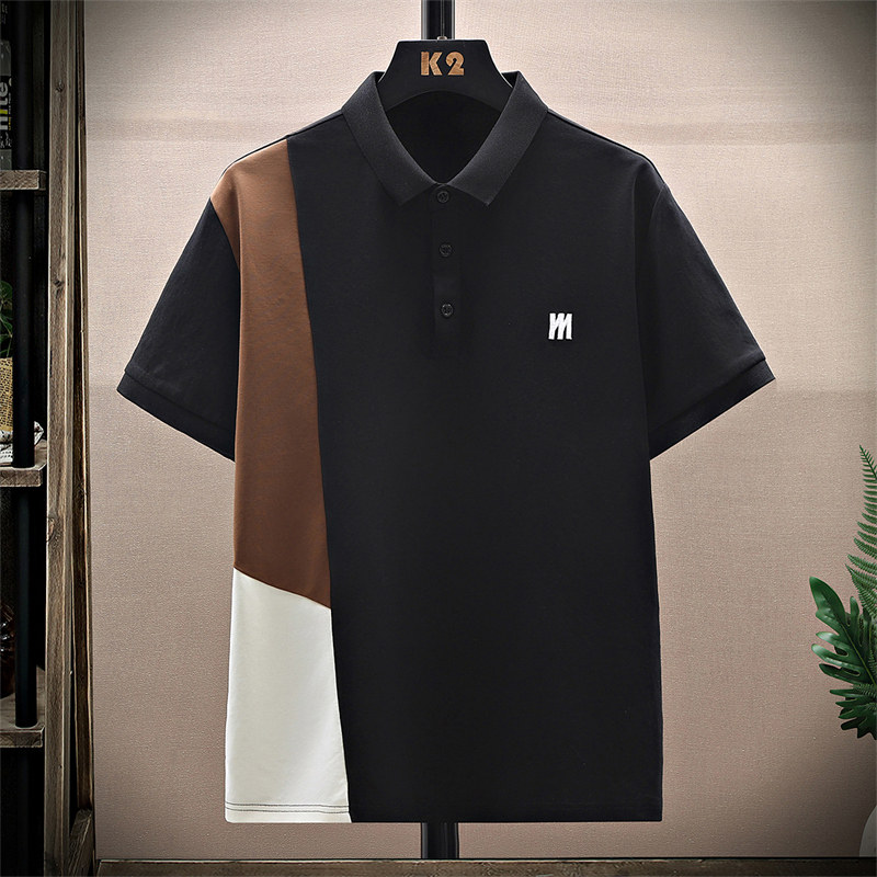 大码短袖polo衫男款夏季潮牌个性拼色半袖t恤宽松简约休闲上衣服
