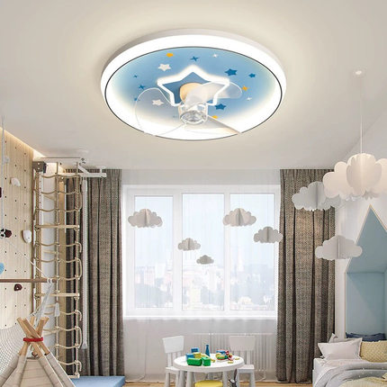 儿童房卧室风扇灯2025新款led家用吸顶灯无叶360度摇头吸顶灯一体