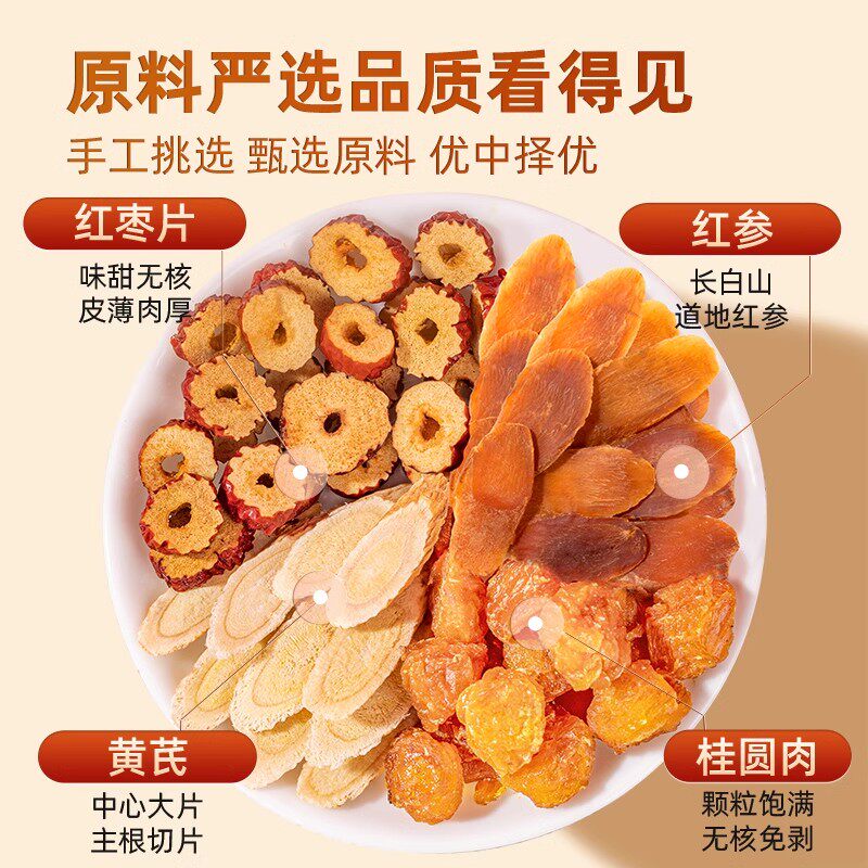 红参黄芪桂圆红枣组合茶中药材女人煲汤料可搭配调理气血产品使用
