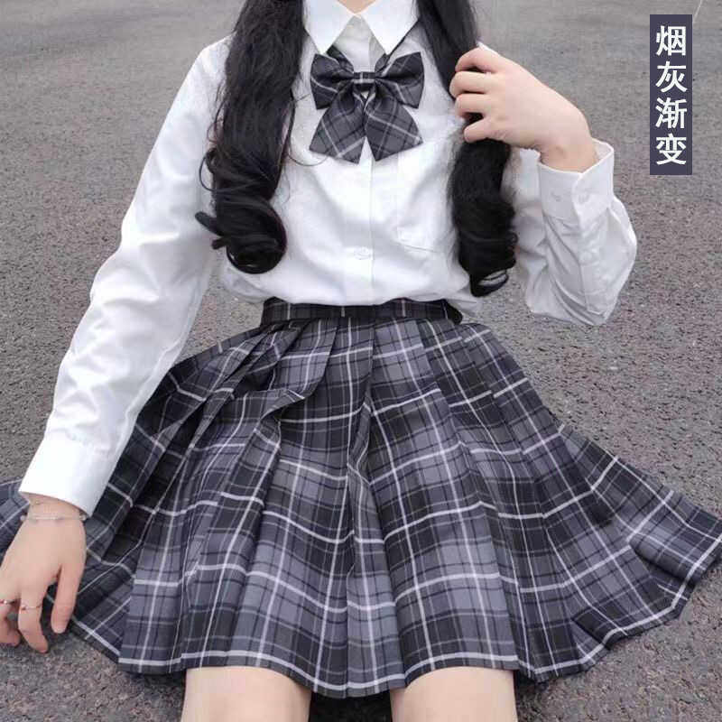 日系格子裙甜美学生JK百褶裙大码伪娘COS服日常休闲衬衣制服套装