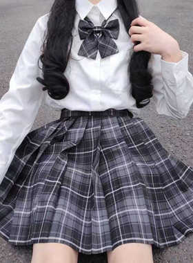 日系格子裙甜美学生JK百褶裙大码伪娘COS服日常休闲衬衣制服套装