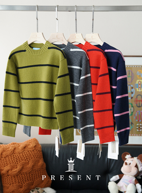 老宝娘家童装丨JCLP中童圆领条纹套头100%山羊绒