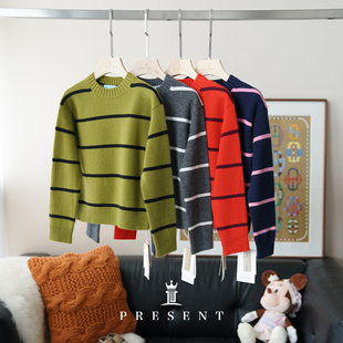老宝娘家童装丨JCLP中童圆领条纹套头100%山羊绒