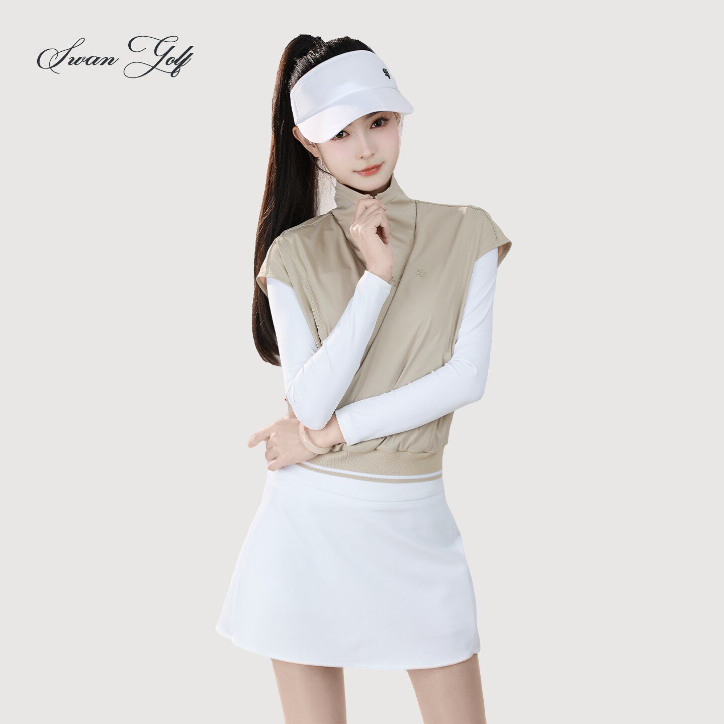 秋冬高尔夫女装立领假两件厚款运动长袖拉链式纯色百搭透气球服女