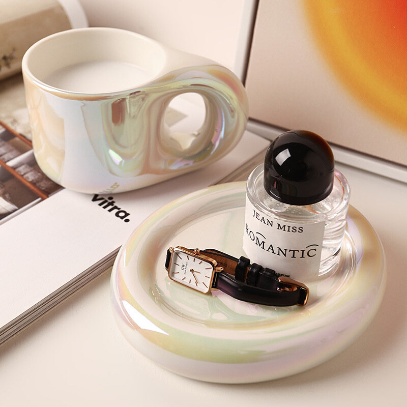 极速贝汉美轻奢时尚风珍珠彩MUG陶瓷马克杯严选水杯咖啡杯跨境