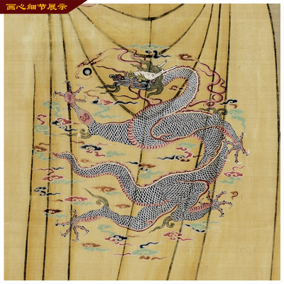 唐太宗李世民画像 m谥文武大圣大广孝皇帝卷轴挂画 丝绸材质已装