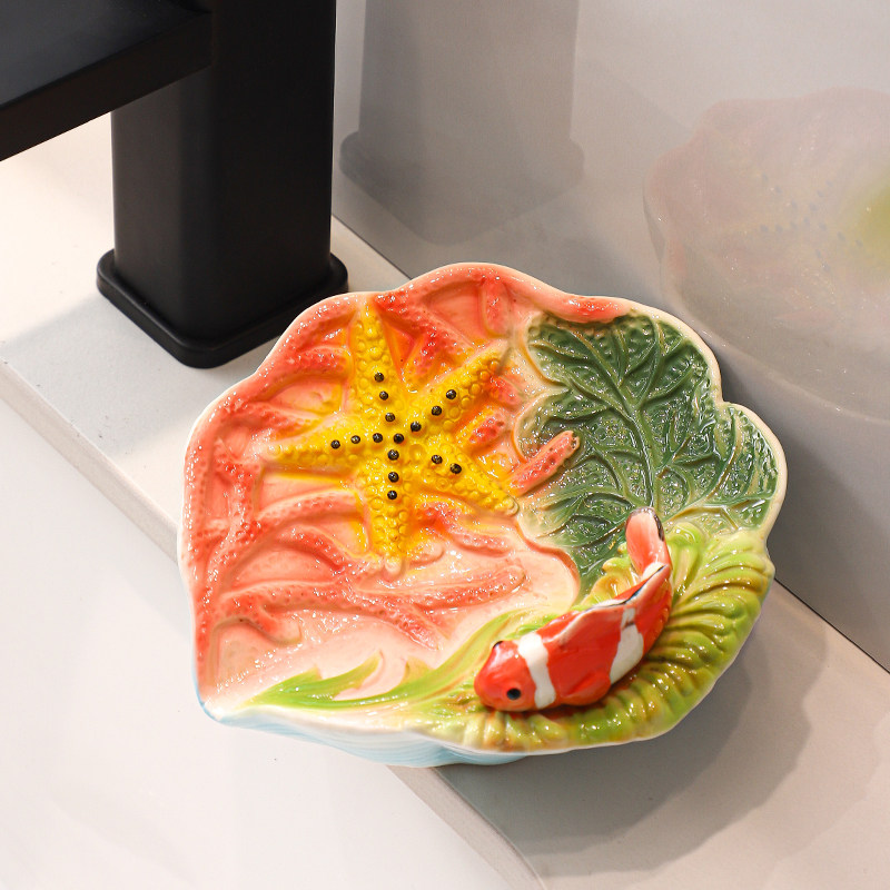 陶瓷肥皂盒沥水皂盒海洋海底鱼荷叶青蛙化妆室香皂轻奢浴室用风置