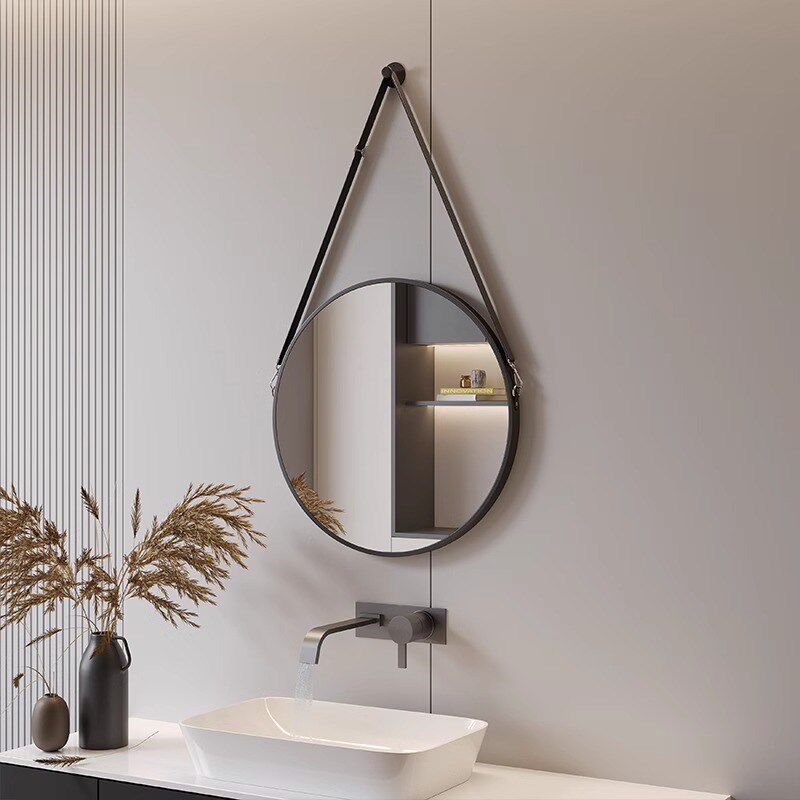 圆形浴室镜子卫生间洗漱台免打孔挂墙吊带梳妆镜高级感壁挂化妆镜