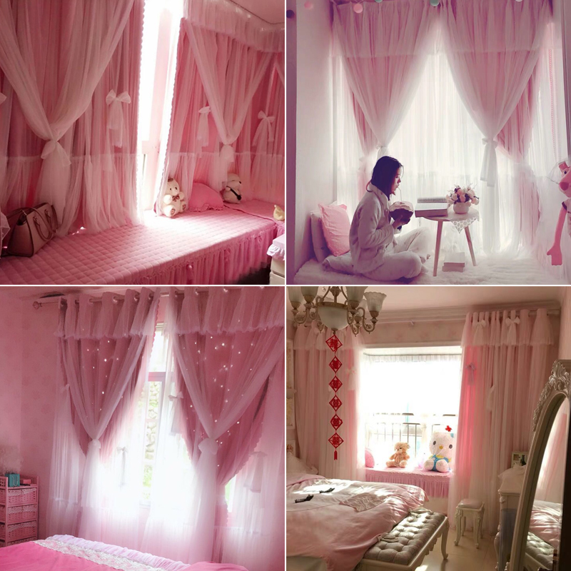 网红inas公主风遮光窗帘女孩卧室少女韩式小清新窗纱温馨蕾丝婚房