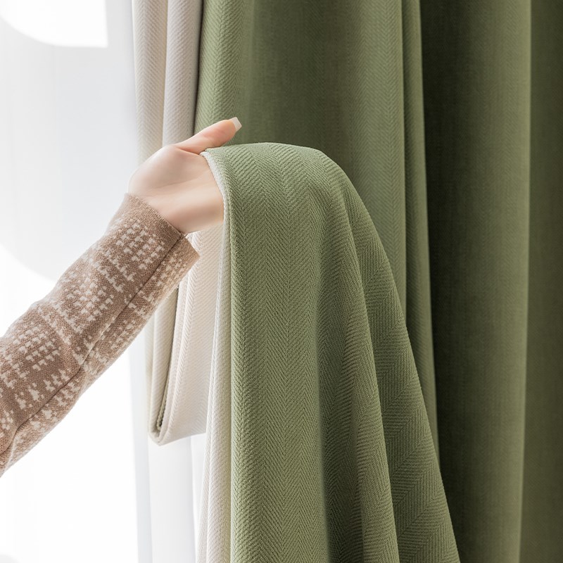 雪尼尔窗帘成品定制客厅卧室奶油风女孩房现代简约人字纹Y2023新