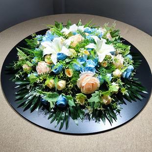 高端酒店大圆桌中间摆件餐桌花摆花仿真花圆形转盘假花装饰花插花