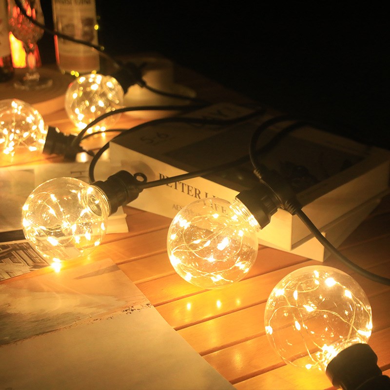 LED太b阳能G80球泡灯串户外防水帐篷露营高亮度天幕装饰复古铜线