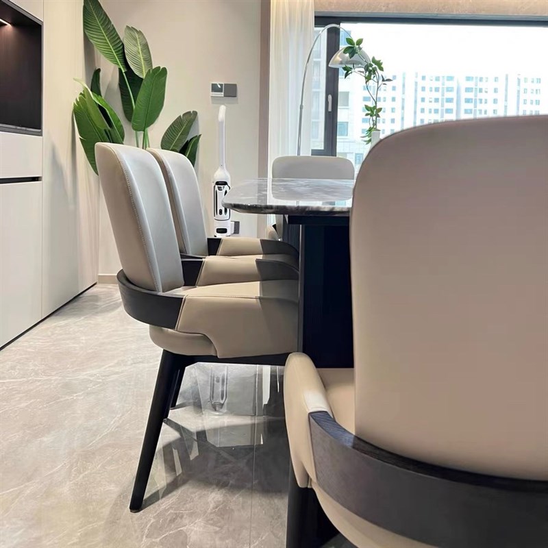 高端现代简约白蜡木餐椅家用实木靠背桌椅M凳子书房椅意式皮洽谈