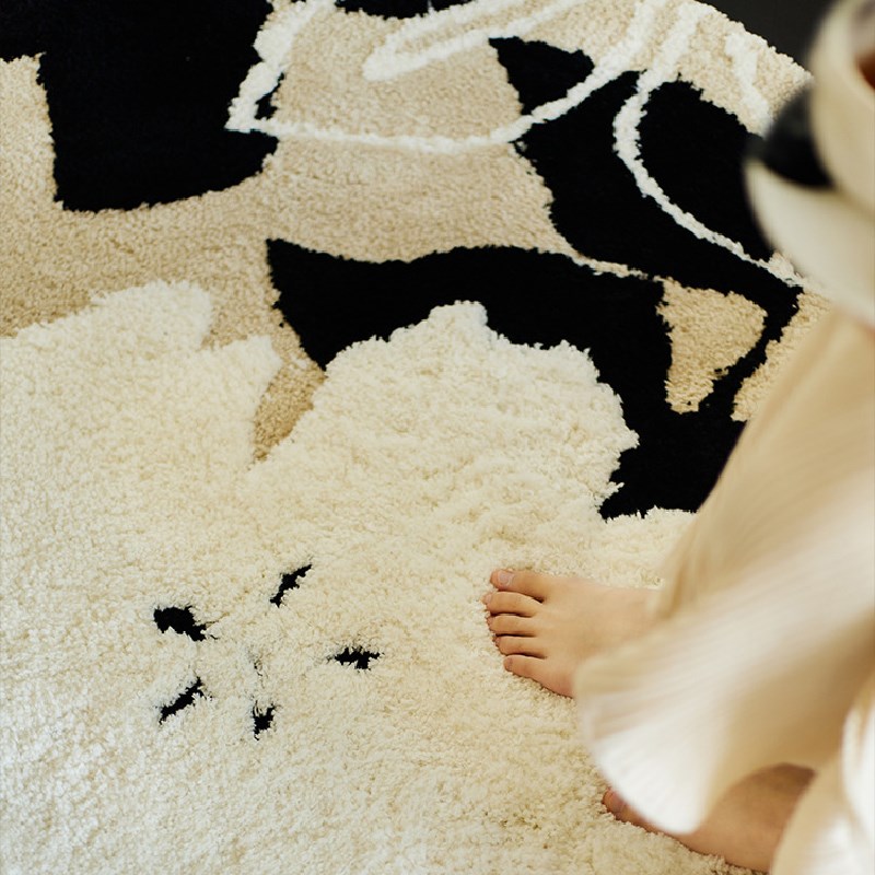 圆形地毯法式奶油风卧室床边客厅高级感轻奢沙发茶几现代简约地垫