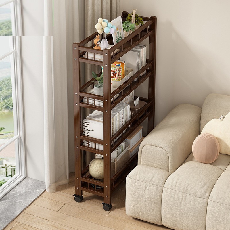 带轮置物架缝隙超窄书架夹缝极窄C实木可移动桌边储物书柜收纳多