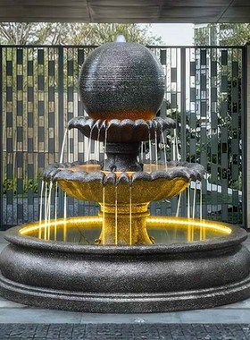 家家水美欧式球型流水喷泉摆件酒店客厅落地鱼池景观转运招财装饰