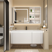 奶油风浴室柜网红肤感绮美石一体盆卫生间洗手盆柜组合洗脸盆柜