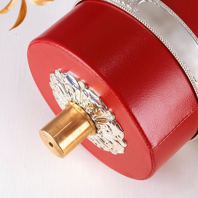 亚青铜银色红皮革电动转桶金幢西藏式家用摆件莲花桶底座客厅