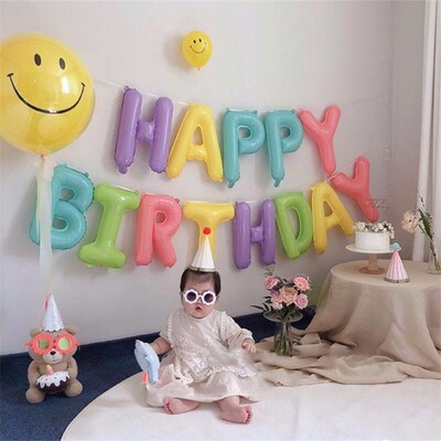PanParty马卡龙糖果色生日快乐字母铝膜气球周岁派对场景布置装饰