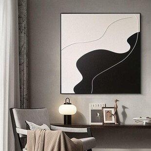 手绘现代简约抽象客厅装饰画高级感黑白风景沙发背景墙画竖版极简