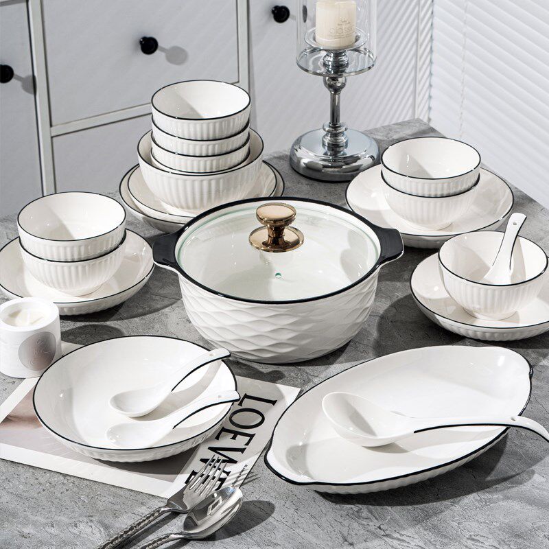 碗碟套装家用碗现代简约碗盘碗筷陶瓷盘子碗乔迁餐具套装2024新款