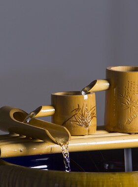 创意流水喷泉家居竹子招财风水轮加湿器鱼缸过滤石槽鱼池装饰摆件