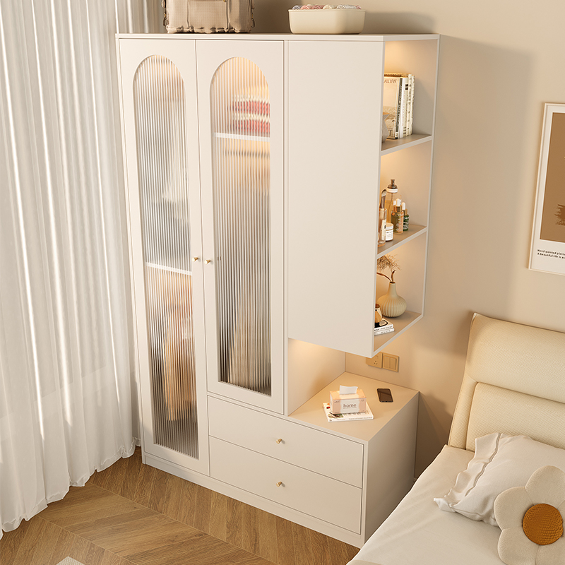 奶油风卧室床头柜简约现代置物z架小户型儿童床边储物柜落地衣帽